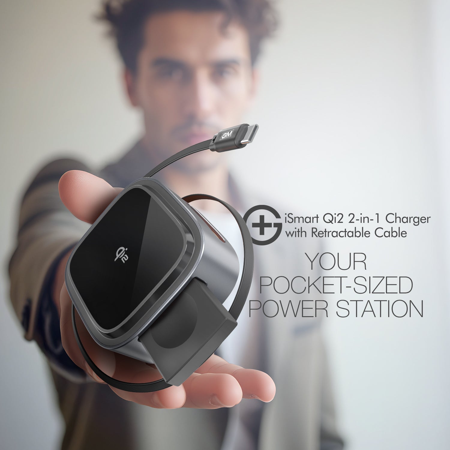 G+ iSmart Qi2 2-in-1 Charger with Retractable Cable