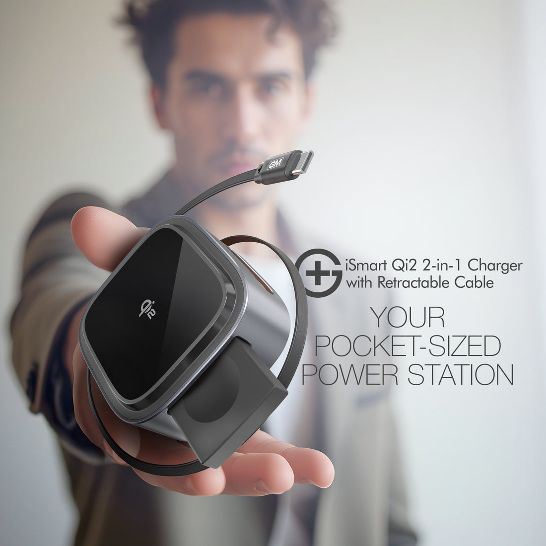 G+ iSmart Qi2 2-in-1 Charger with Retractable Cable