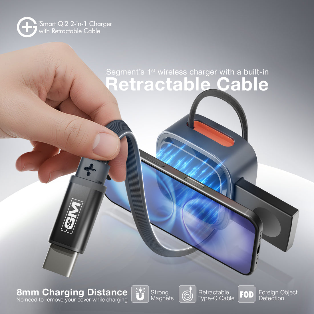 G+ iSmart Qi2 2-in-1 Charger with Retractable Cable