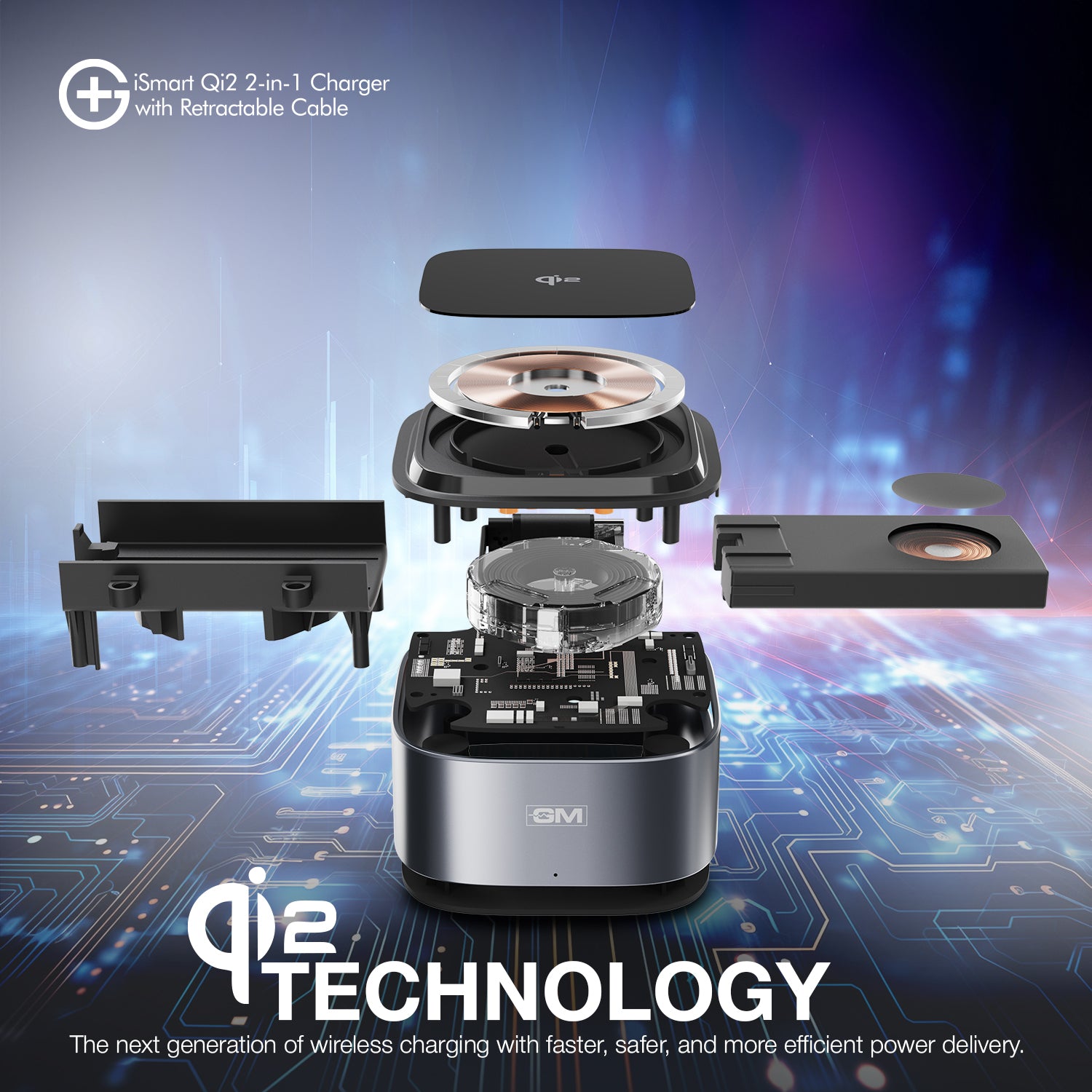 G+ iSmart Qi2 2-in-1 Charger with Retractable Cable