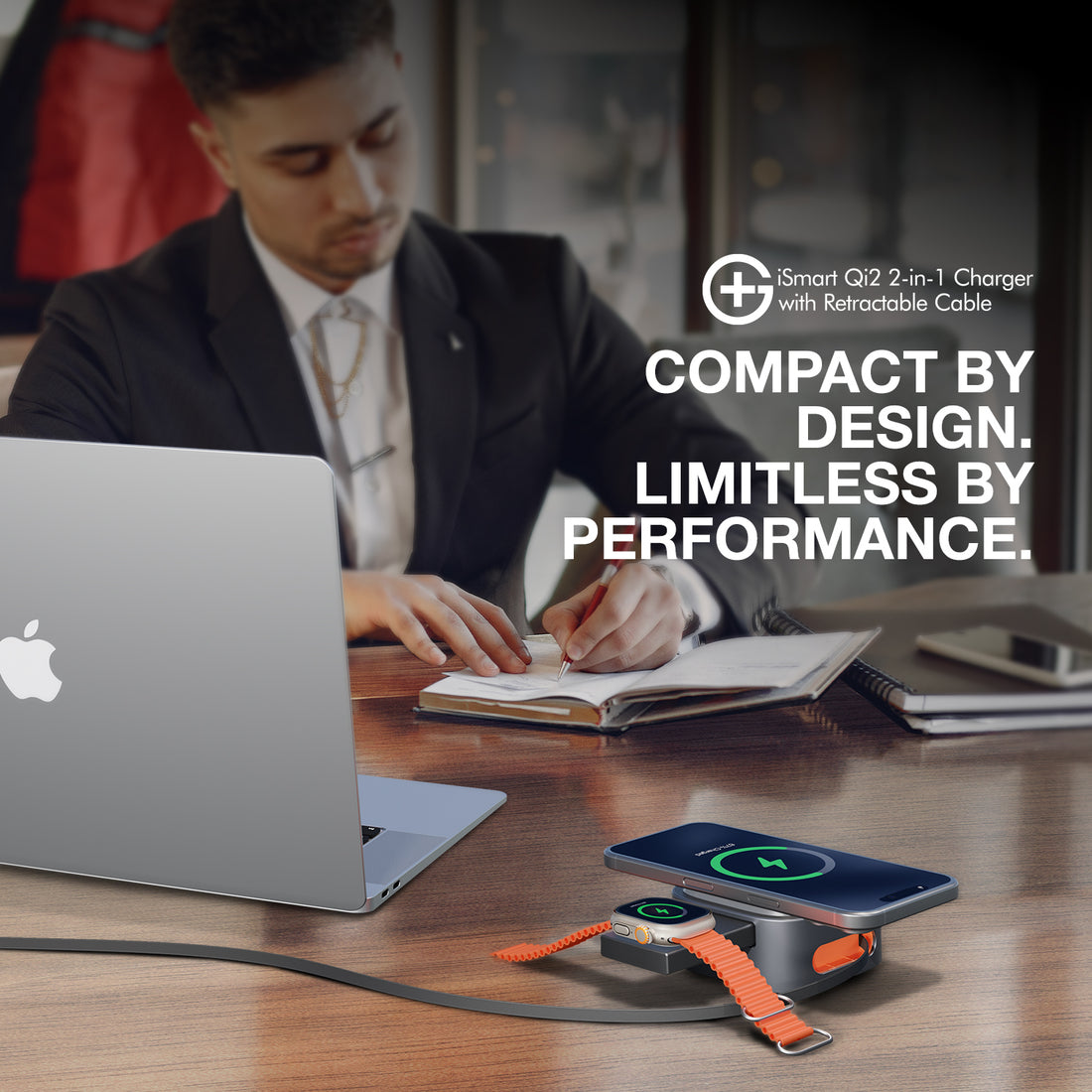 G+ iSmart Qi2 2-in-1 Charger with Retractable Cable