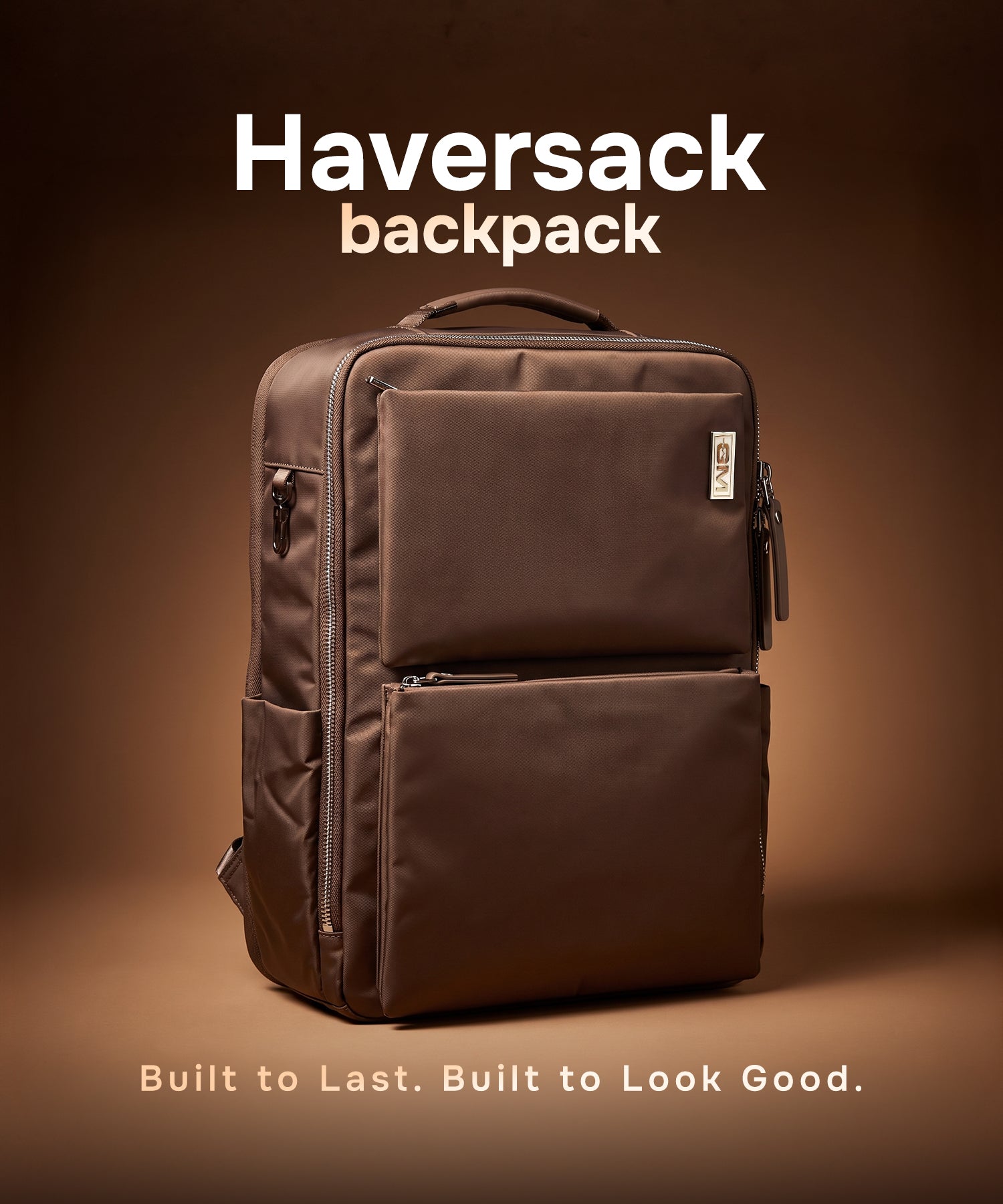 Haversack Backpack with Charging Ports - Brown