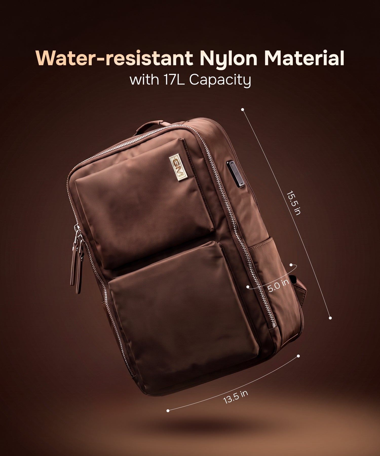 Haversack Backpack with Charging Ports - Brown