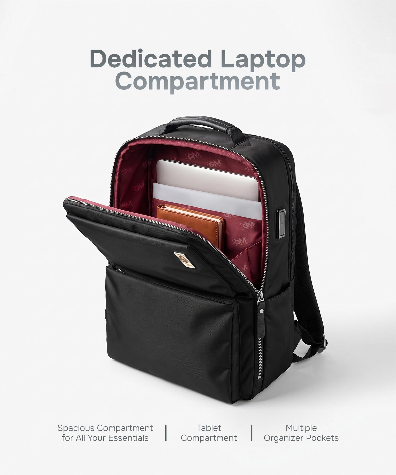 Haversack Backpack with Charging Ports - Black