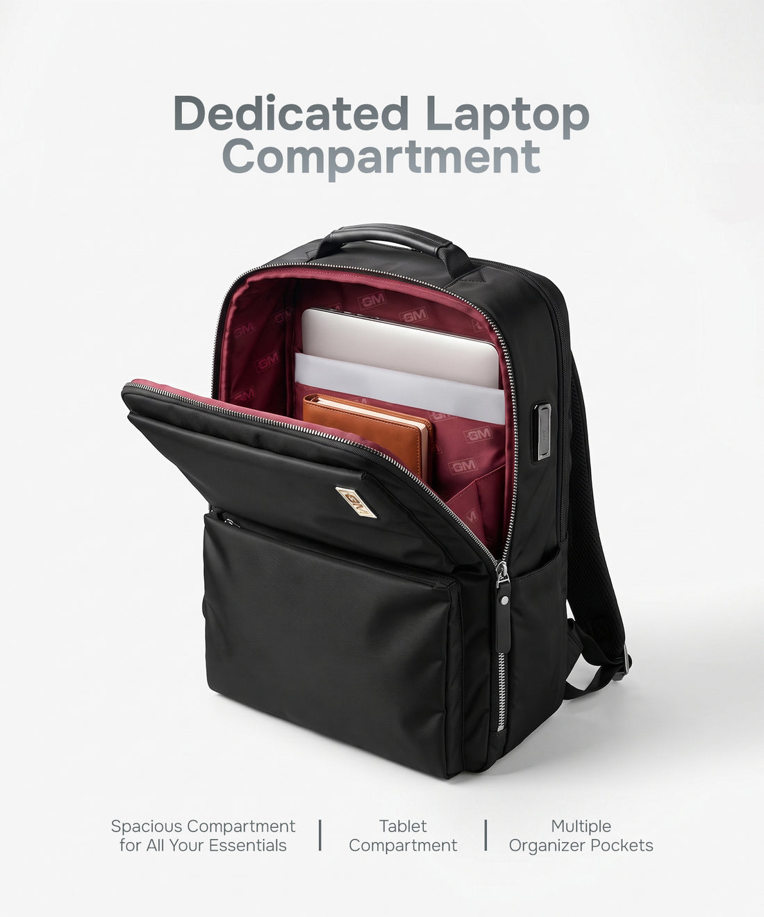 Haversack Backpack with Charging Ports - Black