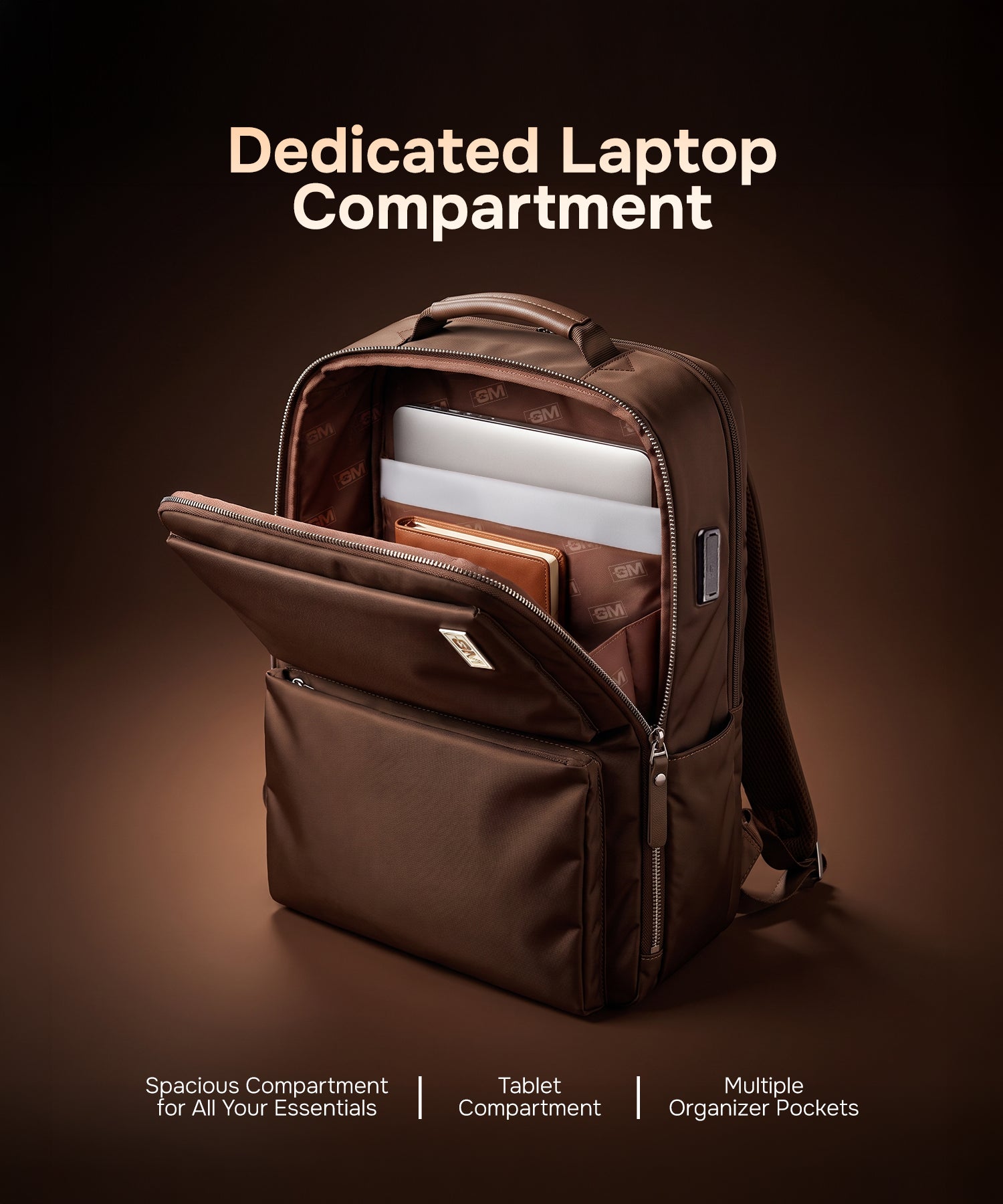 Haversack Backpack with Charging Ports - Brown