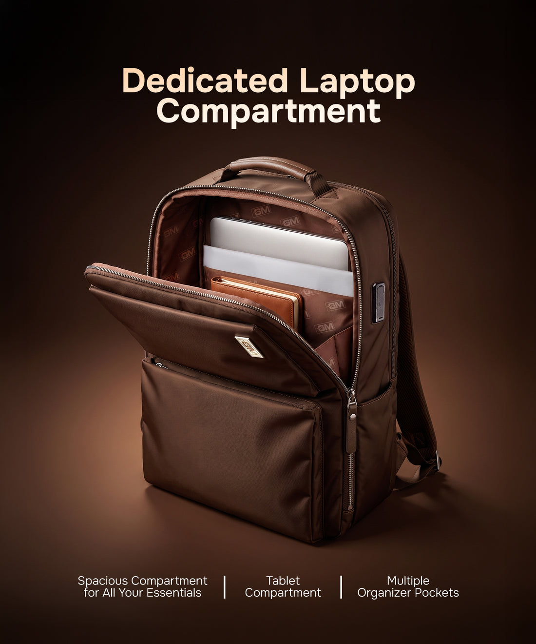 Haversack Backpack with Charging Ports - Brown
