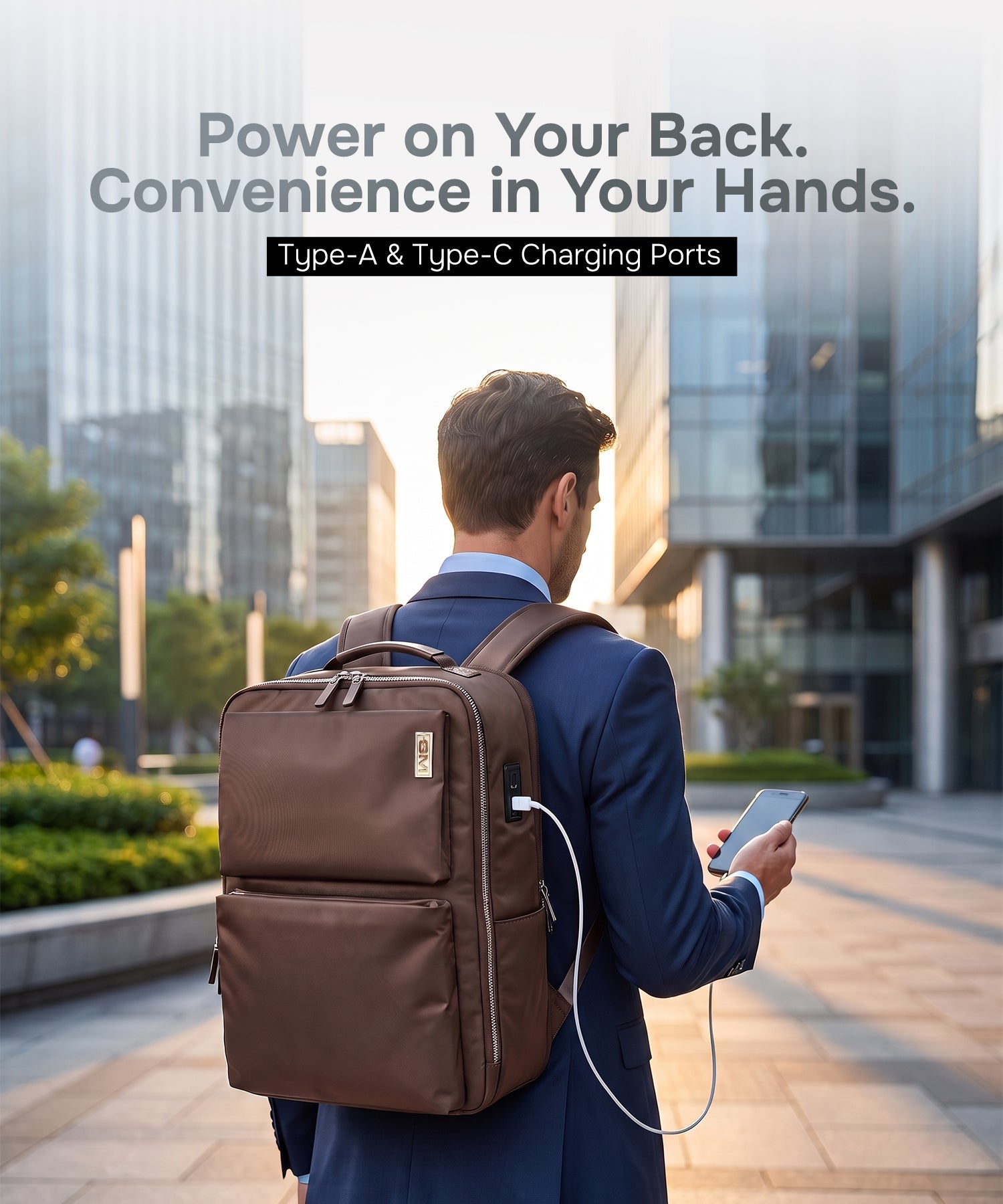 Haversack Backpack with Charging Ports - Brown