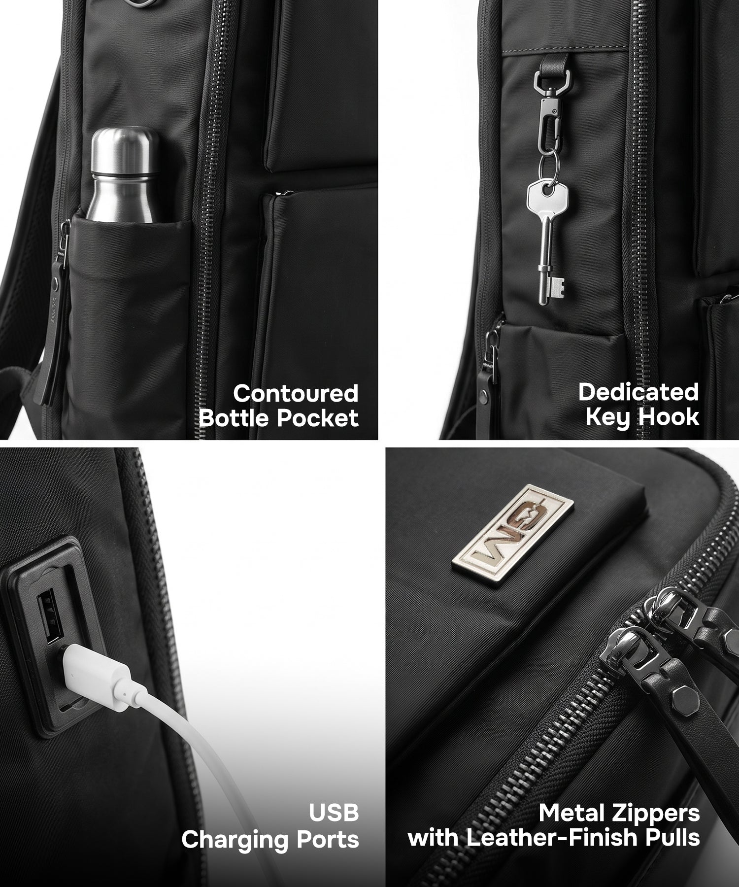Haversack Backpack with Charging Ports - Black
