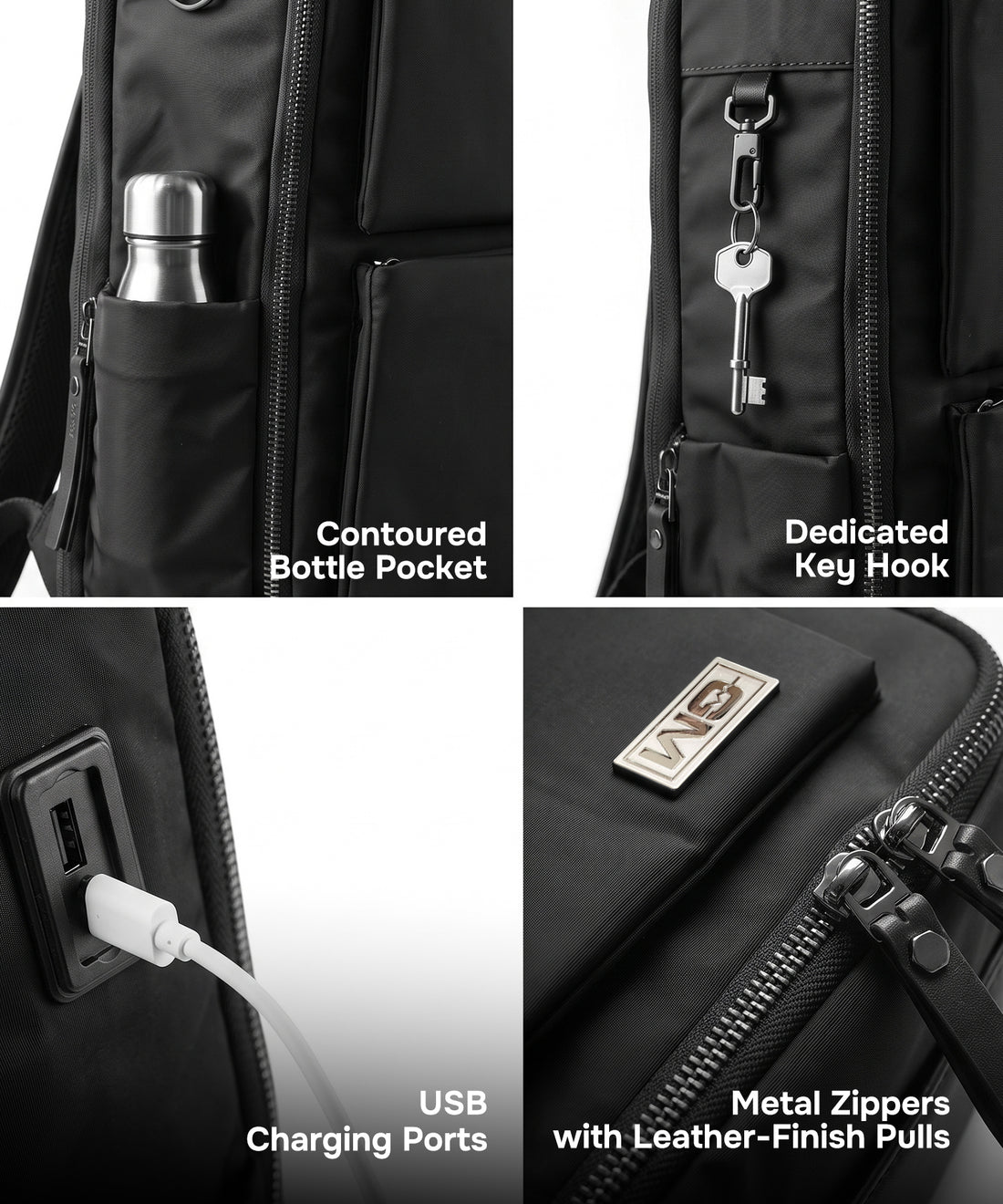 Haversack Backpack with Charging Ports - Black