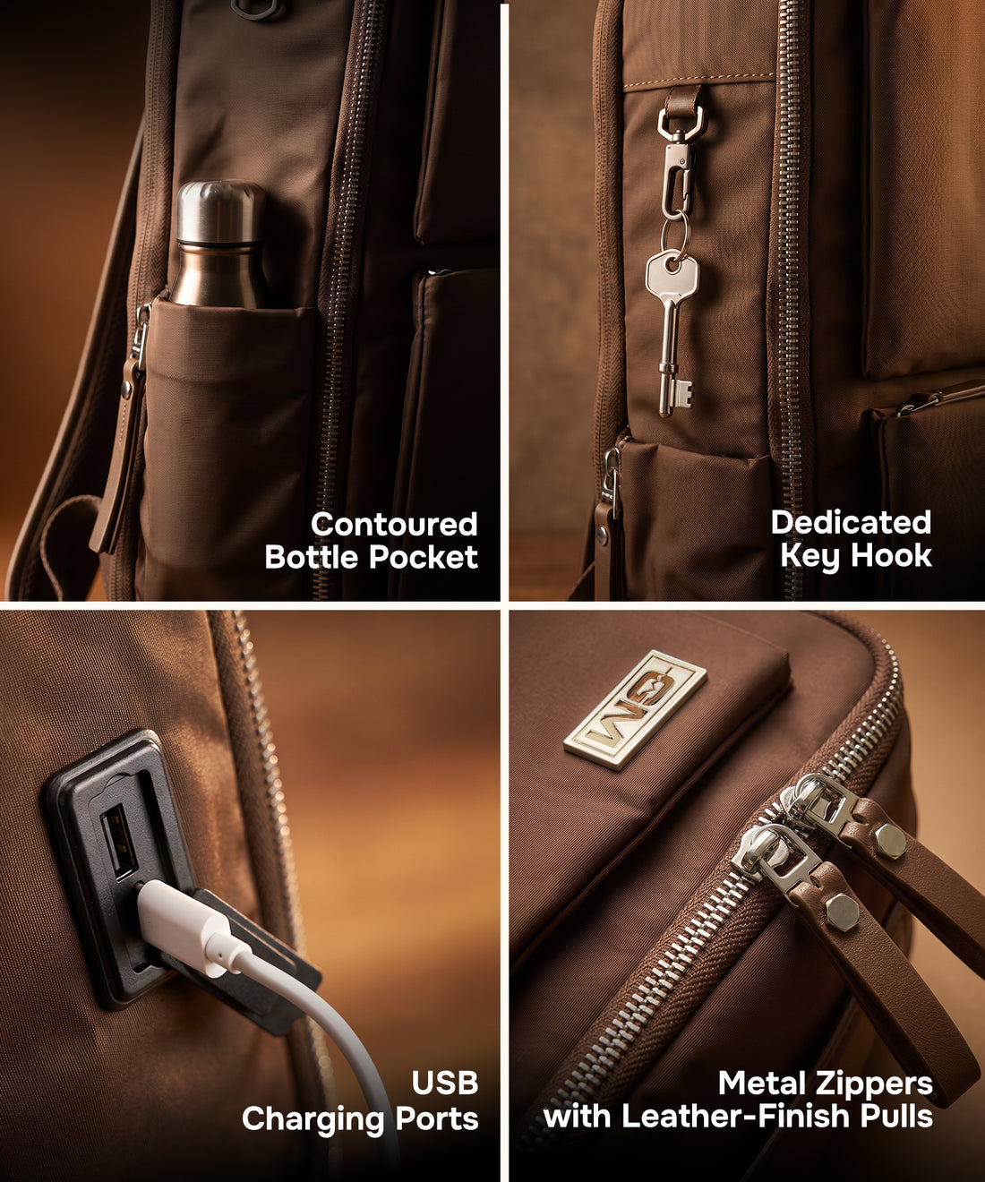 Haversack Backpack with Charging Ports - Brown