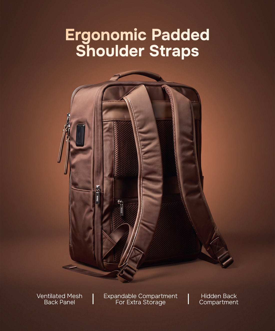 Haversack Backpack with Charging Ports - Brown