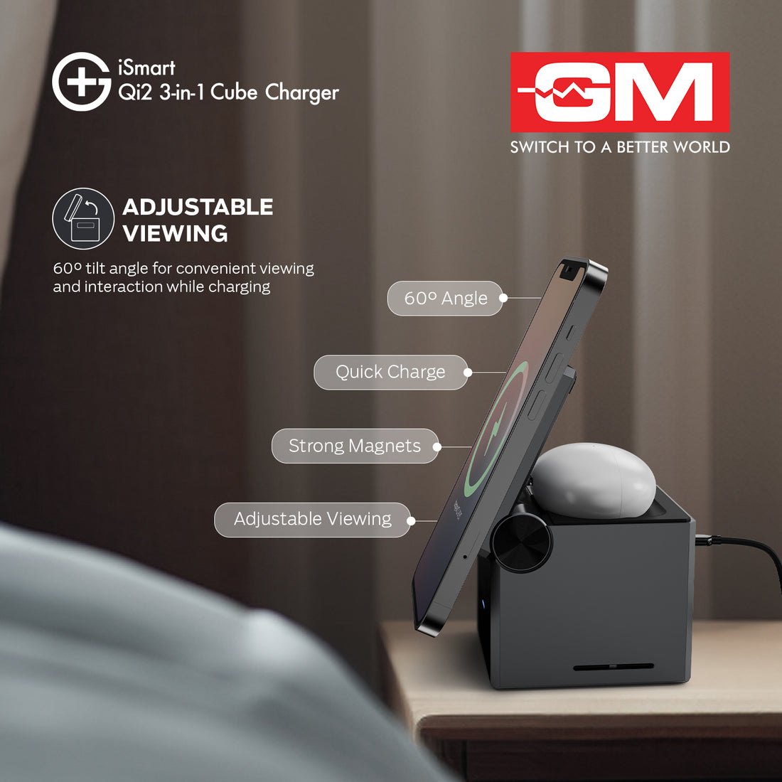 ISMART QI2 3-IN-1 CUBE CHARGER (Silver)