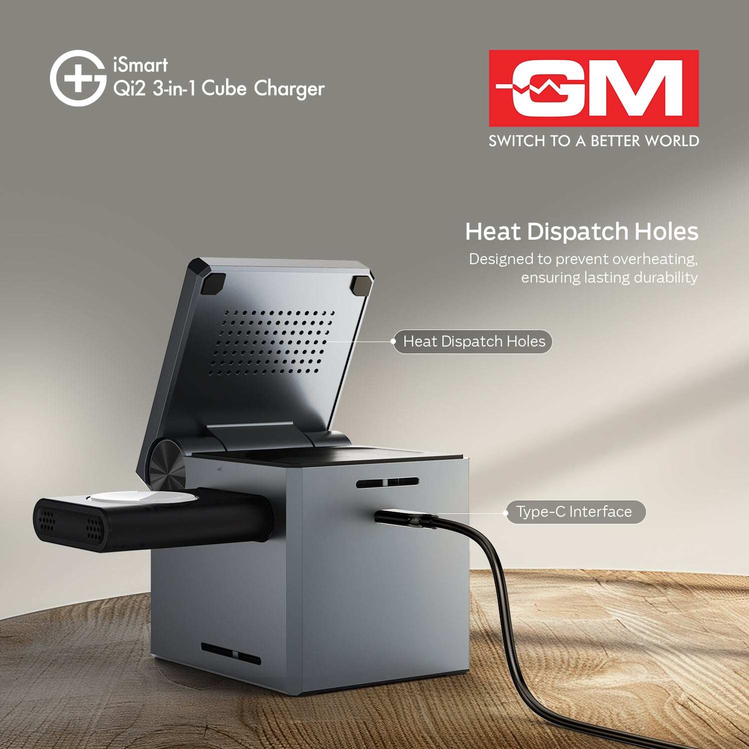 ISMART QI2 3-IN-1 CUBE CHARGER (Silver)