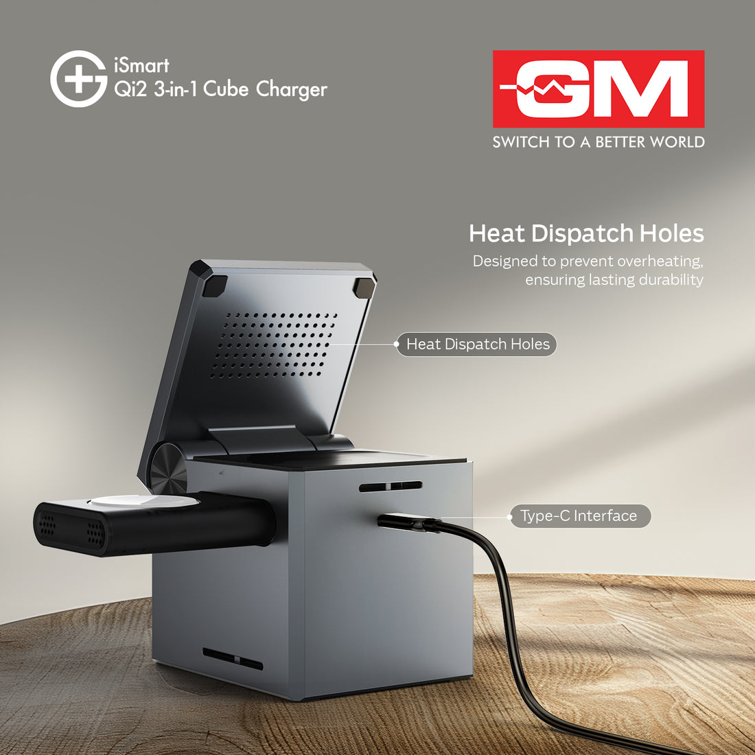 ISMART QI2 3-IN-1 CUBE CHARGER (Silver)