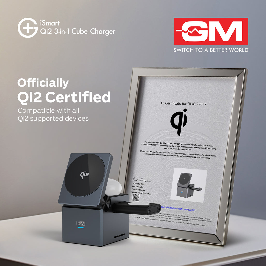 ISMART QI2 3-IN-1 CUBE CHARGER (Silver)