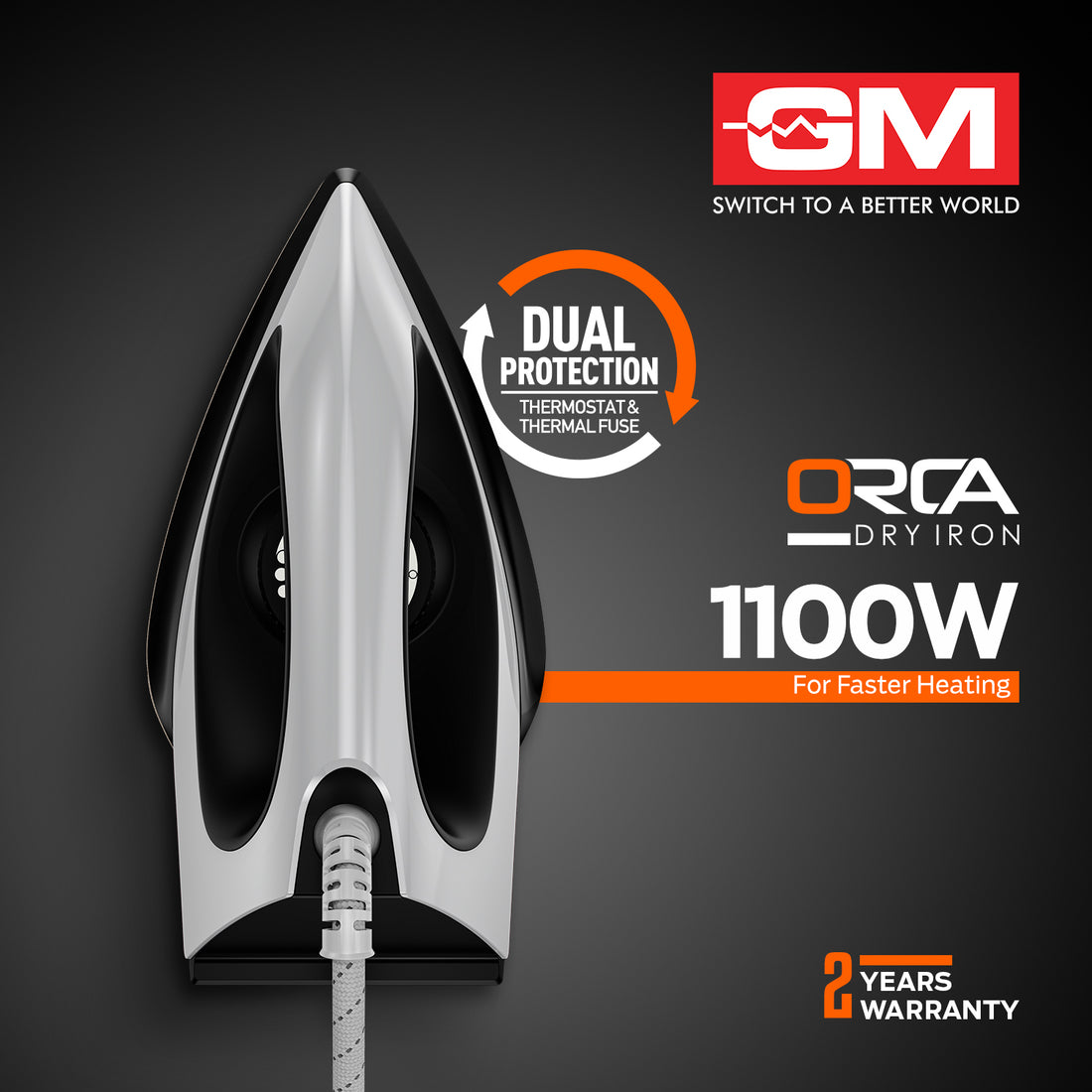 ORCA 1100 WATT DRY IRON (WHITE)