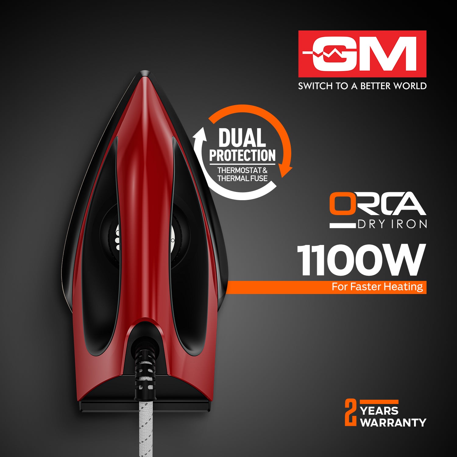 ORCA 1100 WATT DRY IRON (RED)