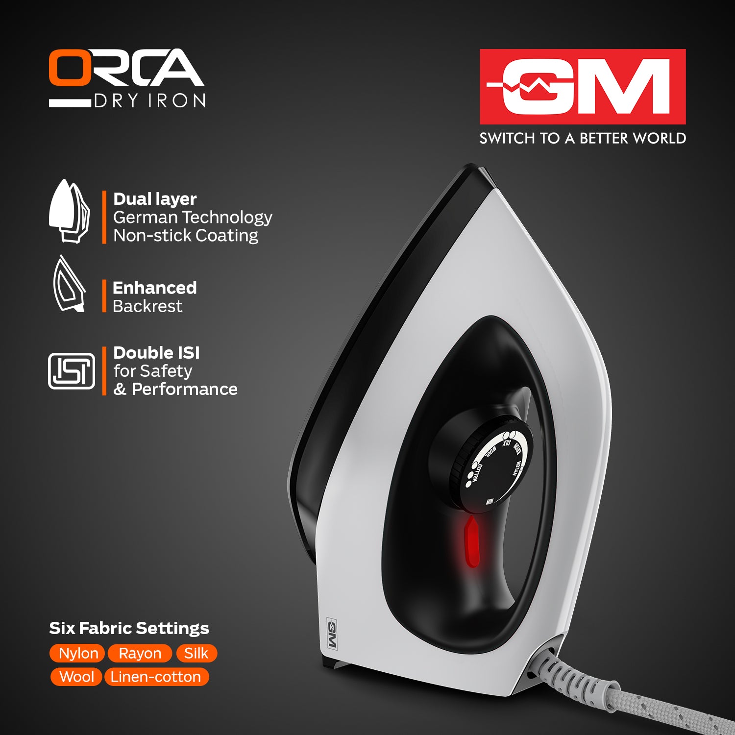 ORCA 1100 WATT DRY IRON (WHITE)