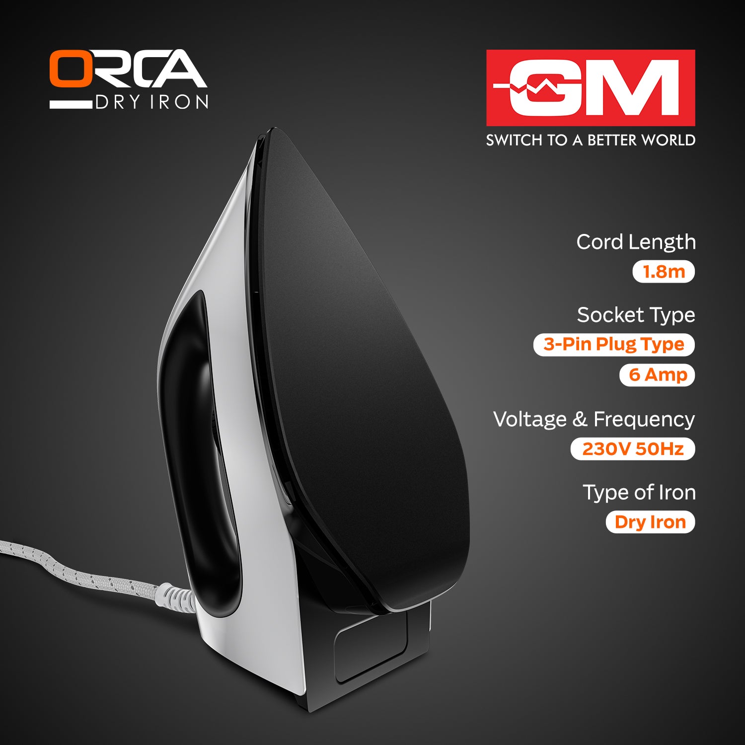 ORCA 1100 WATT DRY IRON (WHITE)