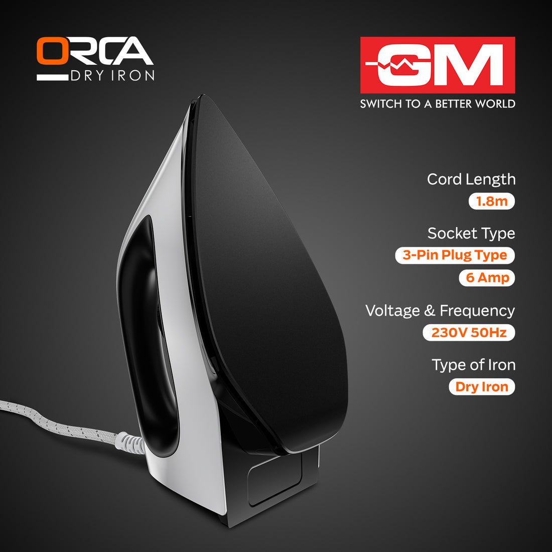 ORCA 1100 WATT DRY IRON (WHITE)