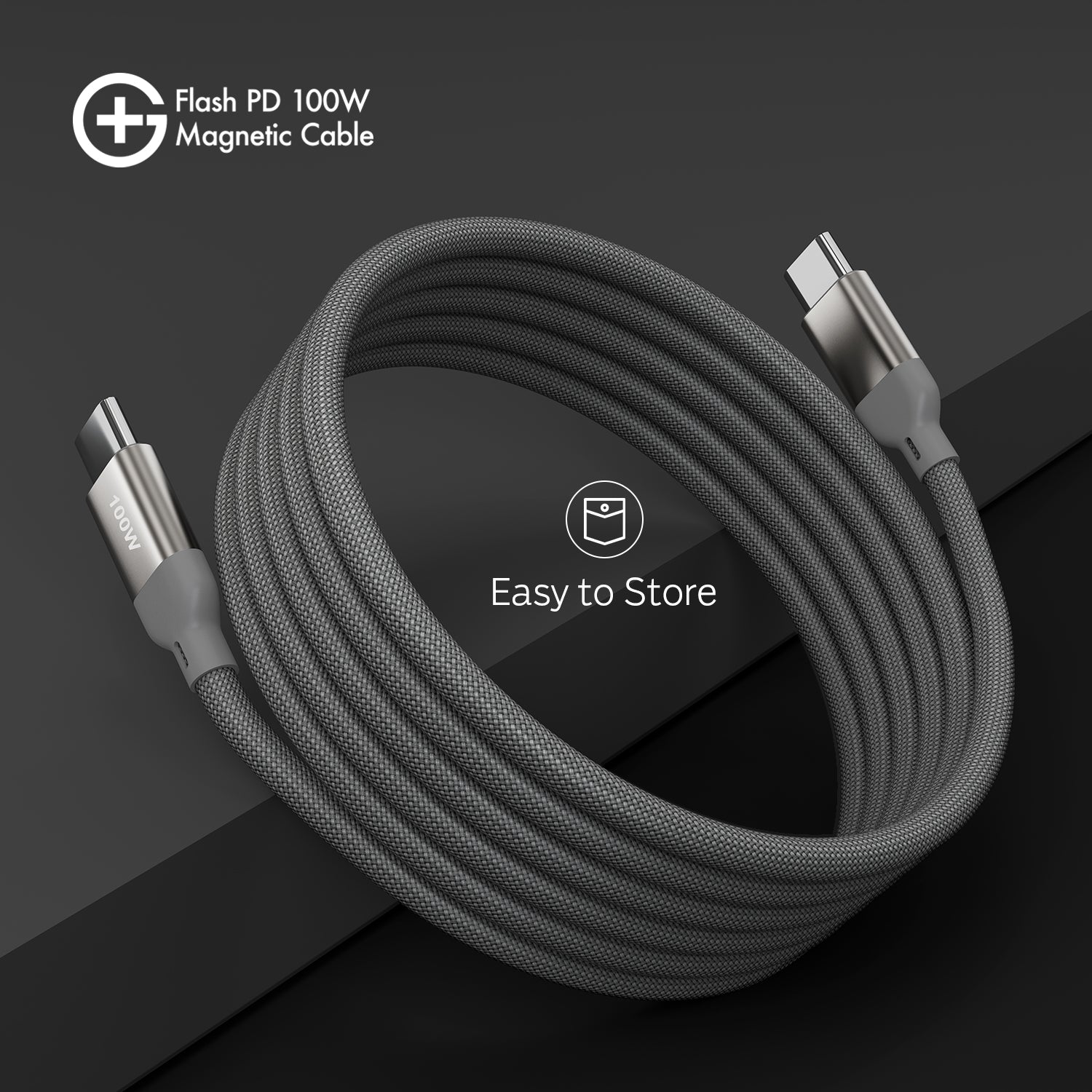G+ Flash PD 100W Magnetic Charging Cable (Metallic Grey)