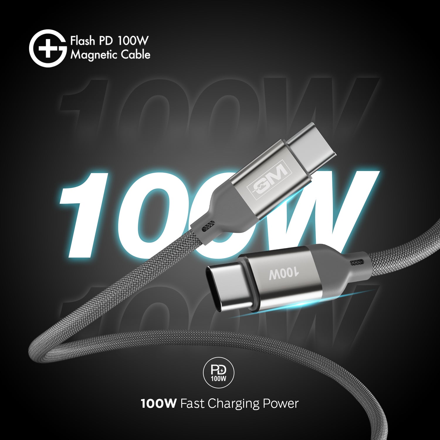 G+ Flash PD 100W Magnetic Charging Cable (Metallic Grey)