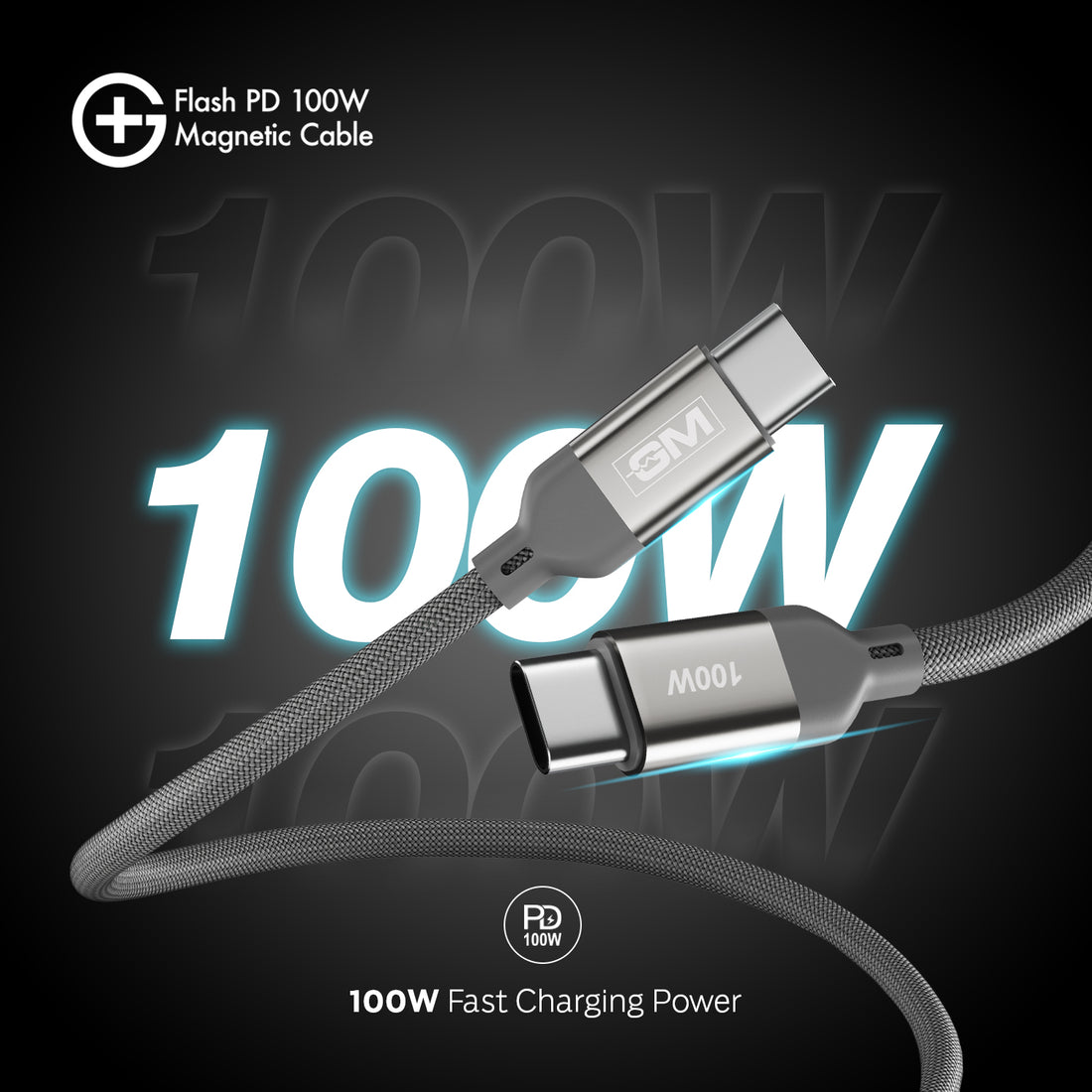G+ Flash PD 100W Magnetic Charging Cable (Metallic Grey)