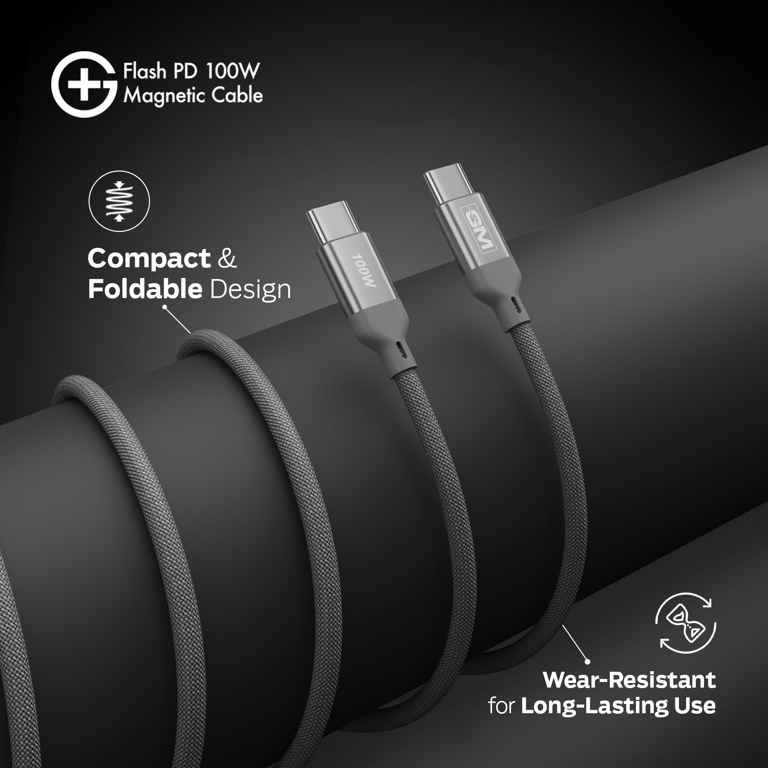 G+ Flash PD 100W Magnetic Charging Cable (Metallic Grey)