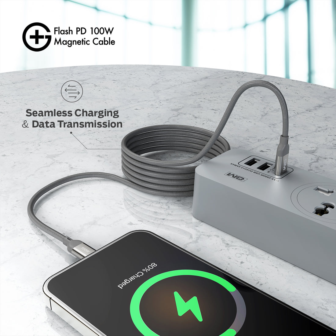 G+ Flash PD 100W Magnetic Charging Cable (Metallic Grey)