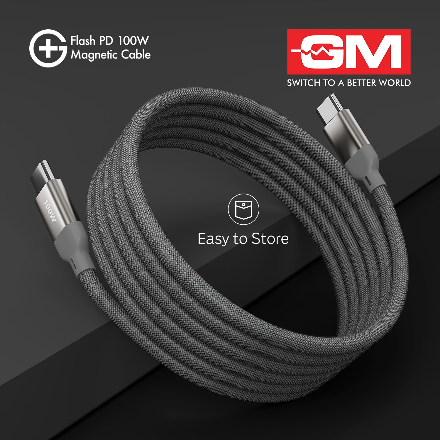 G+ FLASH PD 100W MAGNETIC CHARGING CABLE (Metallic Grey)