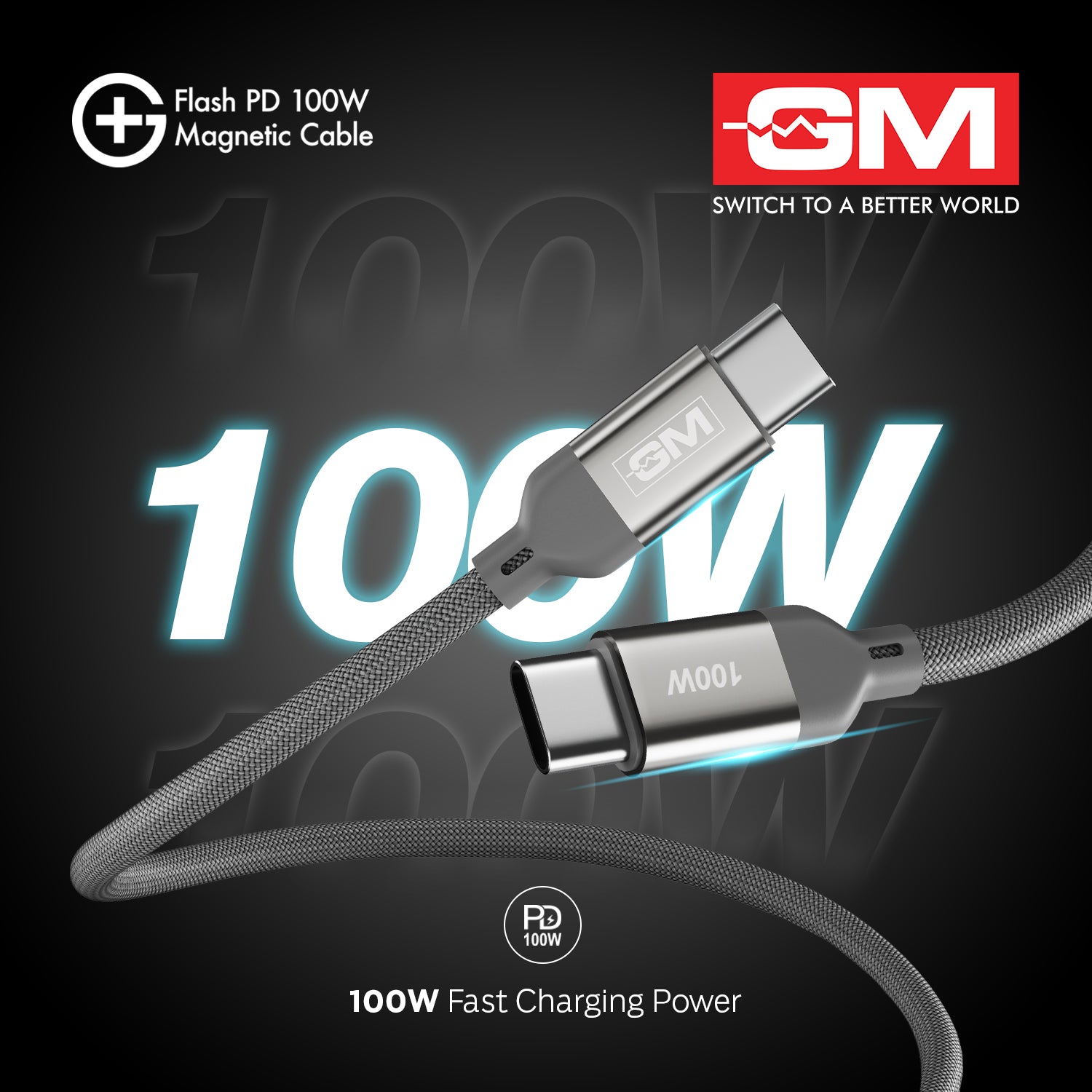 G+ FLASH PD 100W MAGNETIC CHARGING CABLE (Metallic Grey)