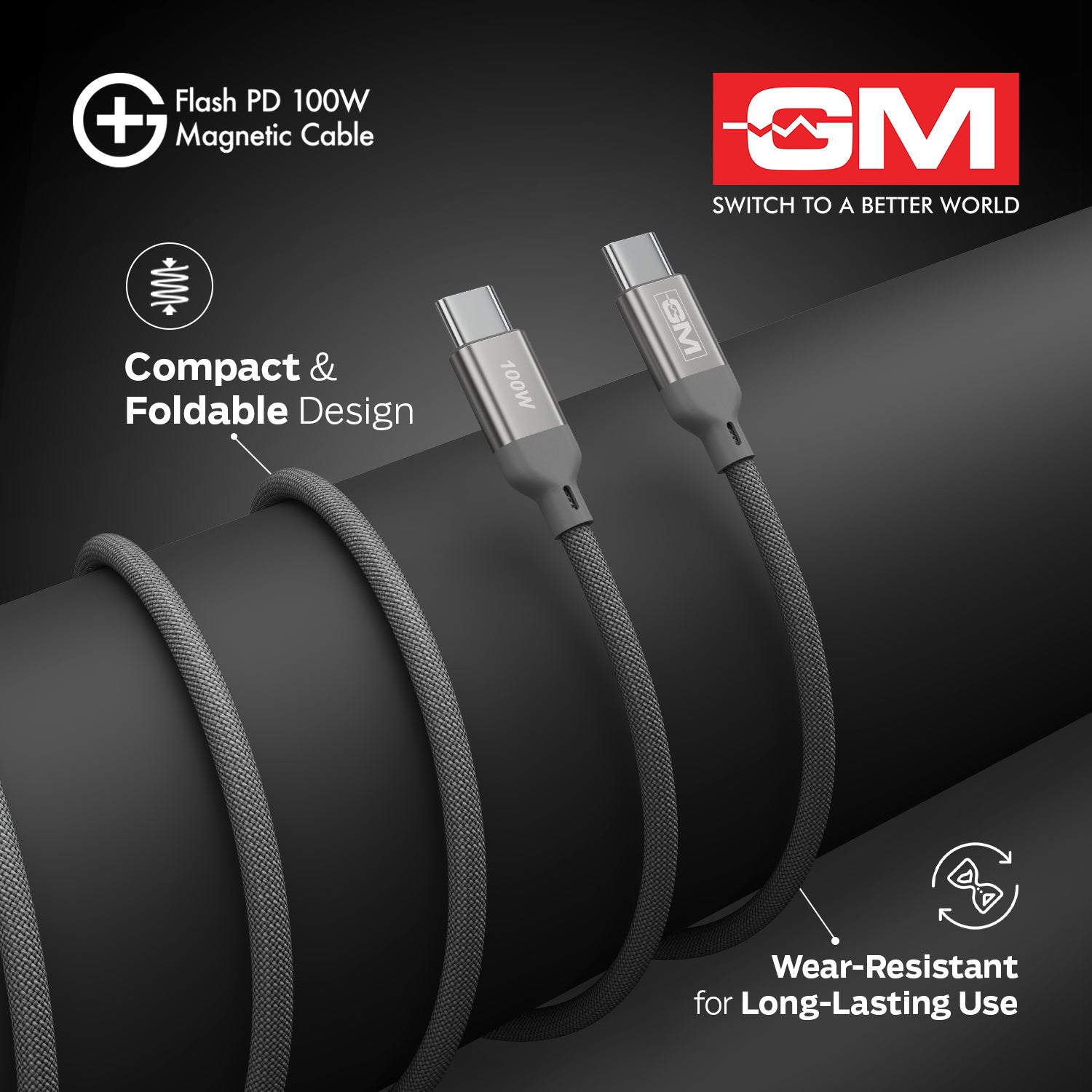 G+ FLASH PD 100W MAGNETIC CHARGING CABLE (Metallic Grey)