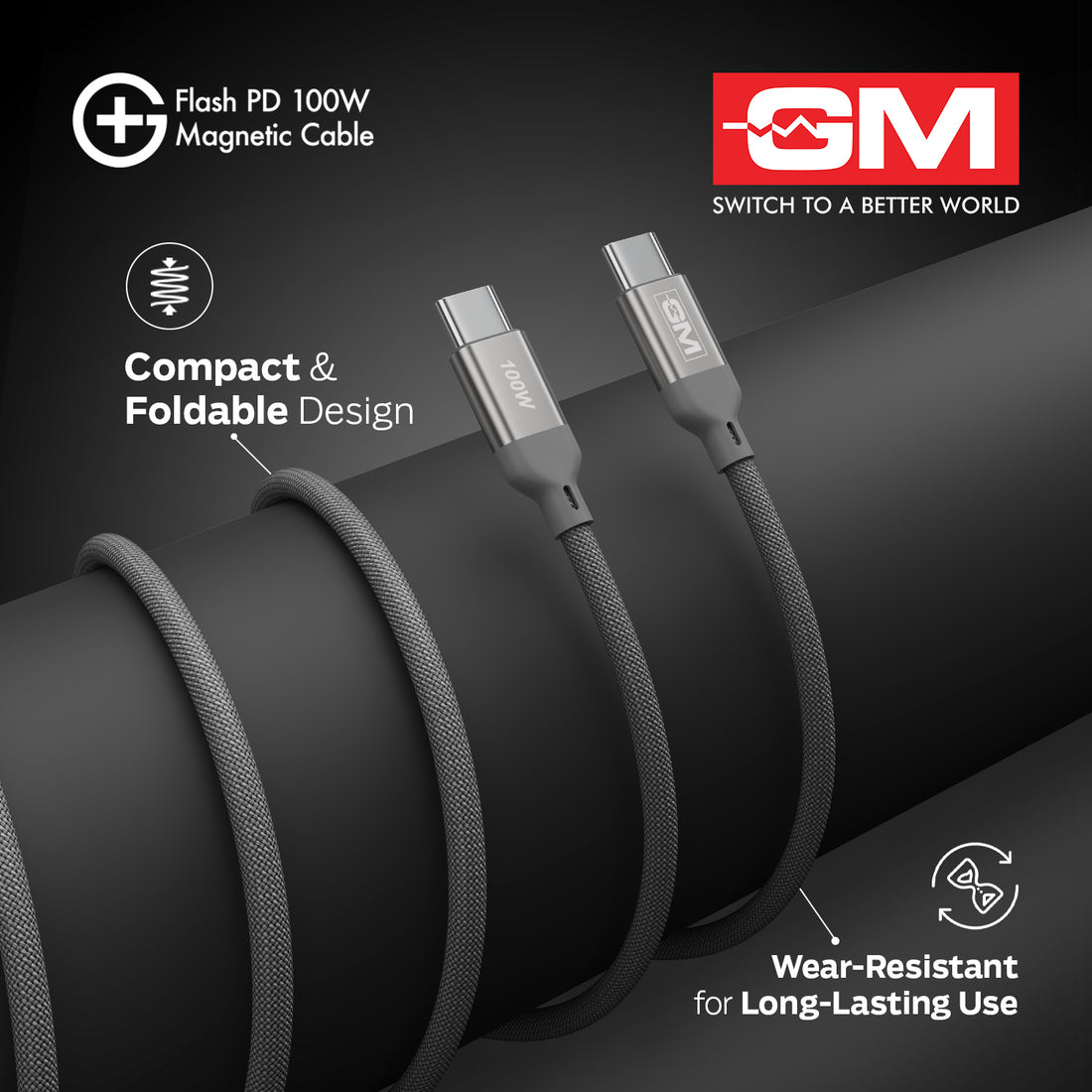 G+ FLASH PD 100W MAGNETIC CHARGING CABLE (Metallic Grey)