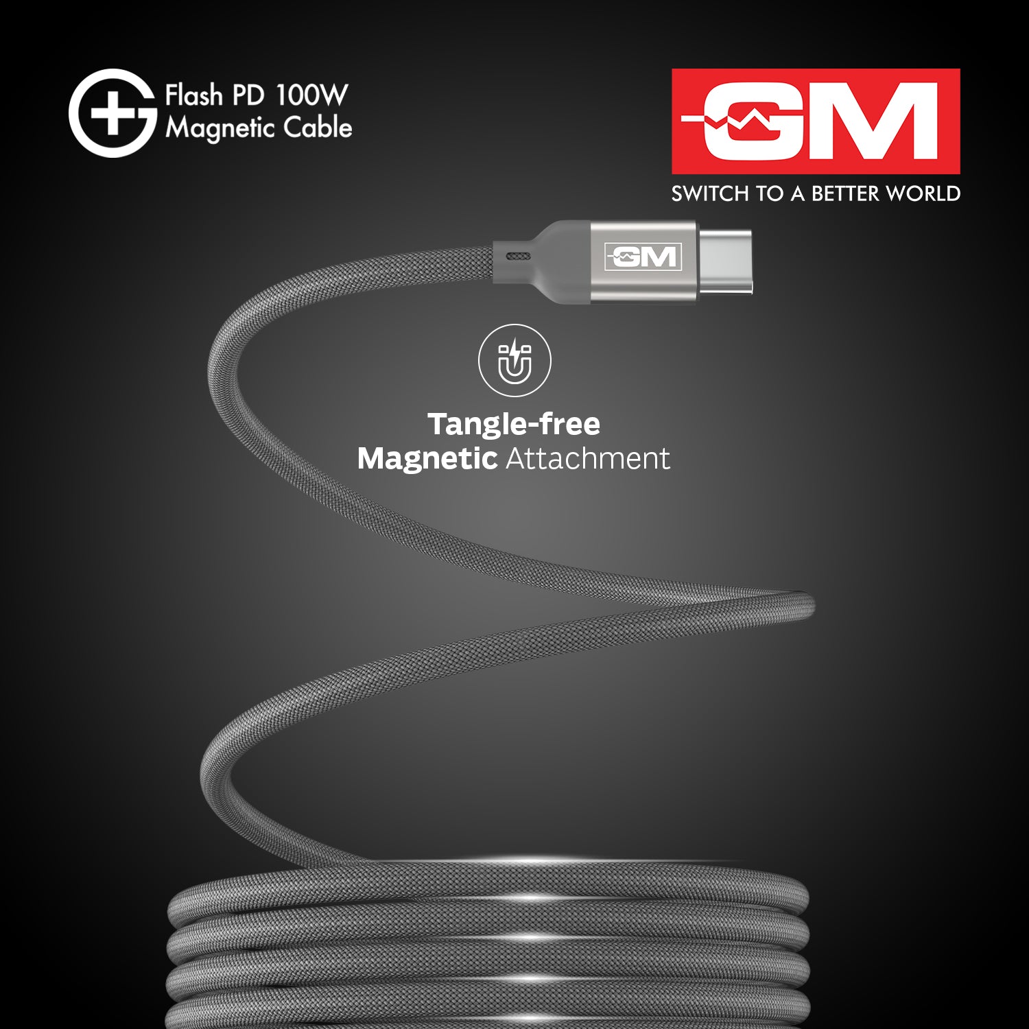 G+ FLASH PD 100W MAGNETIC CHARGING CABLE (Metallic Grey)