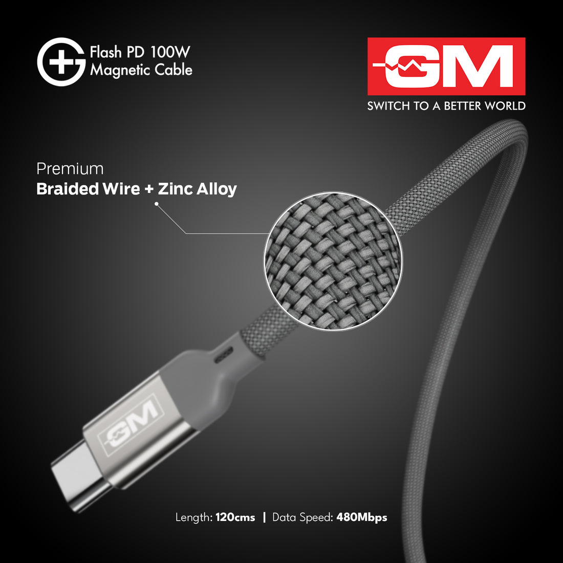 G+ FLASH PD 100W MAGNETIC CHARGING CABLE (Metallic Grey)