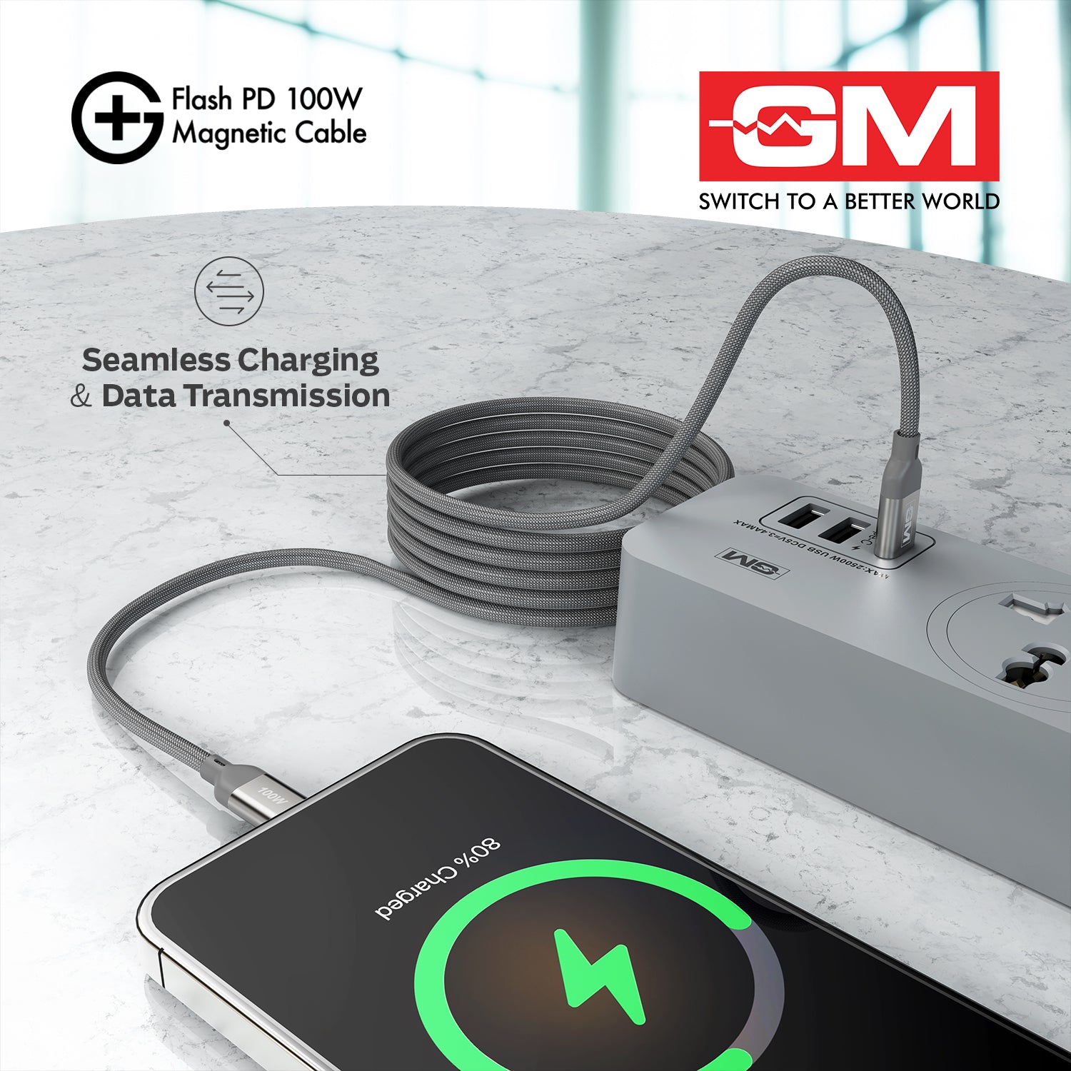 G+ FLASH PD 100W MAGNETIC CHARGING CABLE (Metallic Grey)