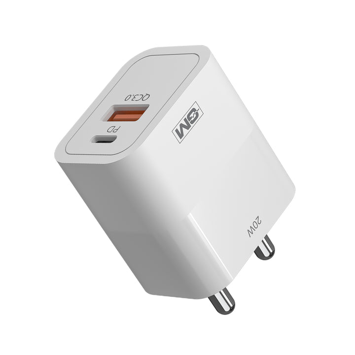 20W, Dual Port Adaptor (QC 3.0+PD) (White)