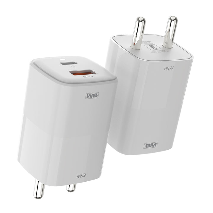 65W, Dual Port GAN Adaptor (QC 3.0+PD) (White)