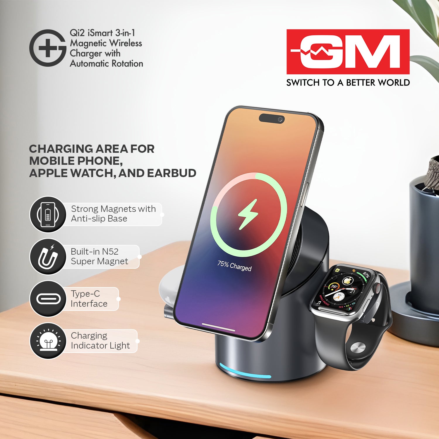 ISMART QI2 3-IN-1 MAGNETIC WIRELESS CHARGING (Silver)