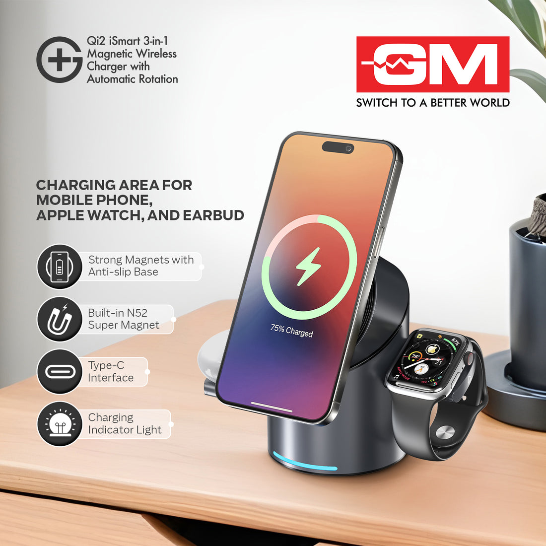 ISMART QI2 3-IN-1 MAGNETIC WIRELESS CHARGING (Silver)
