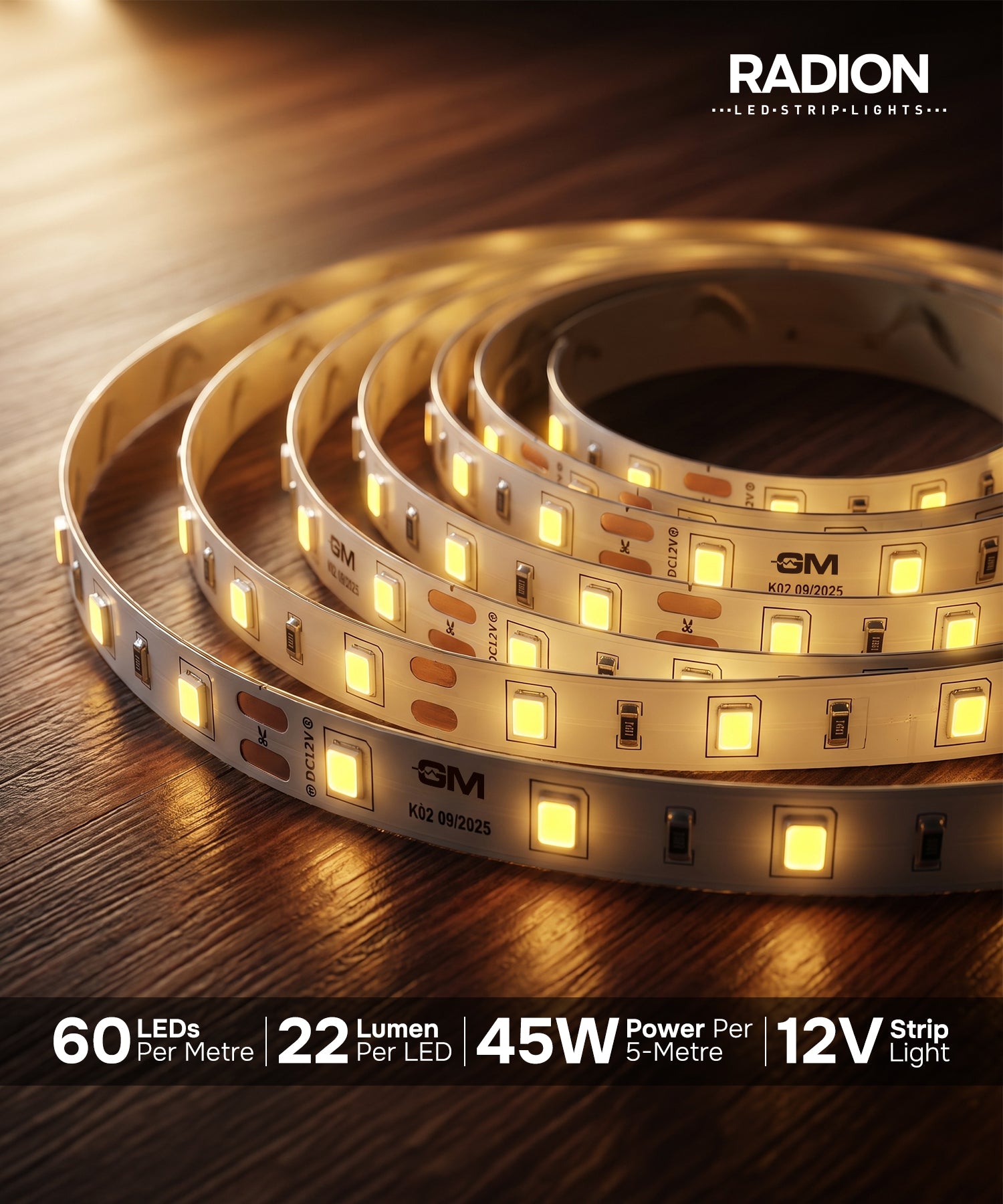 GM Radion LED Strip Light – Warm White (3000K) (IP20)