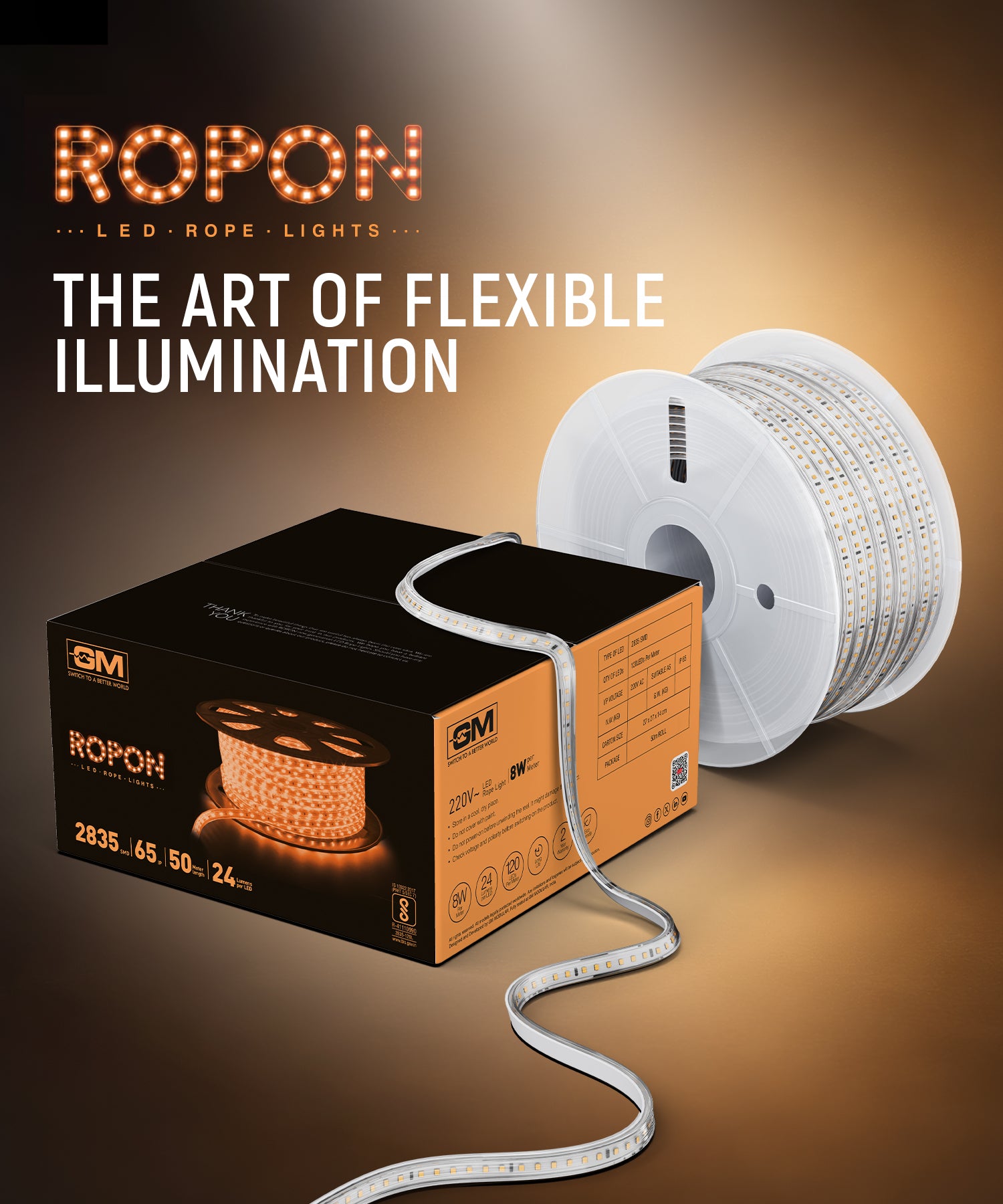 GM Ropon LED Rope Light – Warm White (3000K) (IP65)