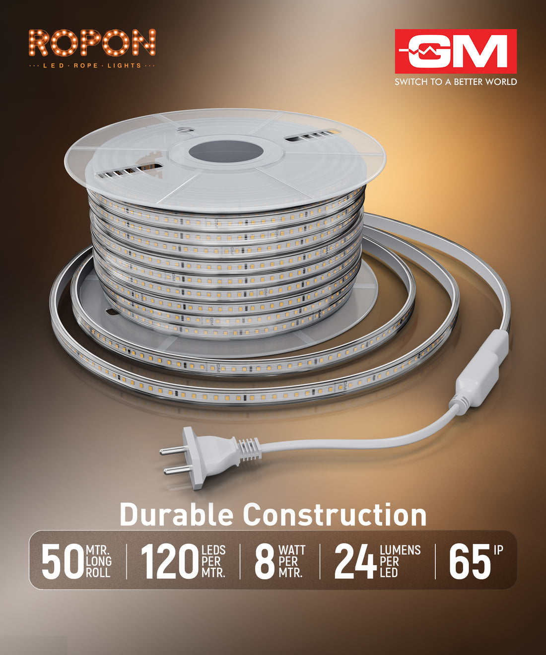 GM Ropon LED Rope Light – Warm White (3000K) (IP65)