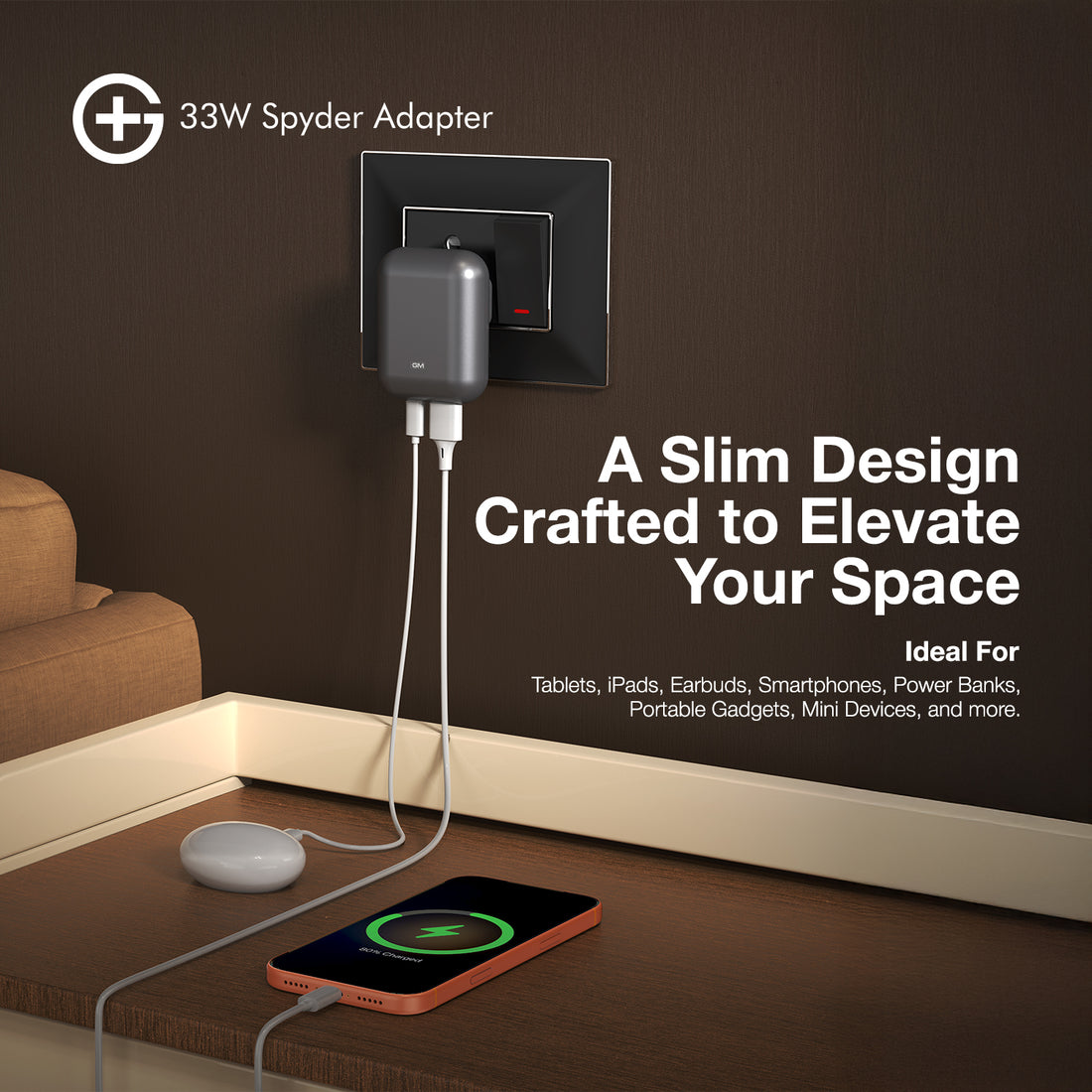 G+ Spyder Adaptor - 33W Fast Charging (Electric Grey)