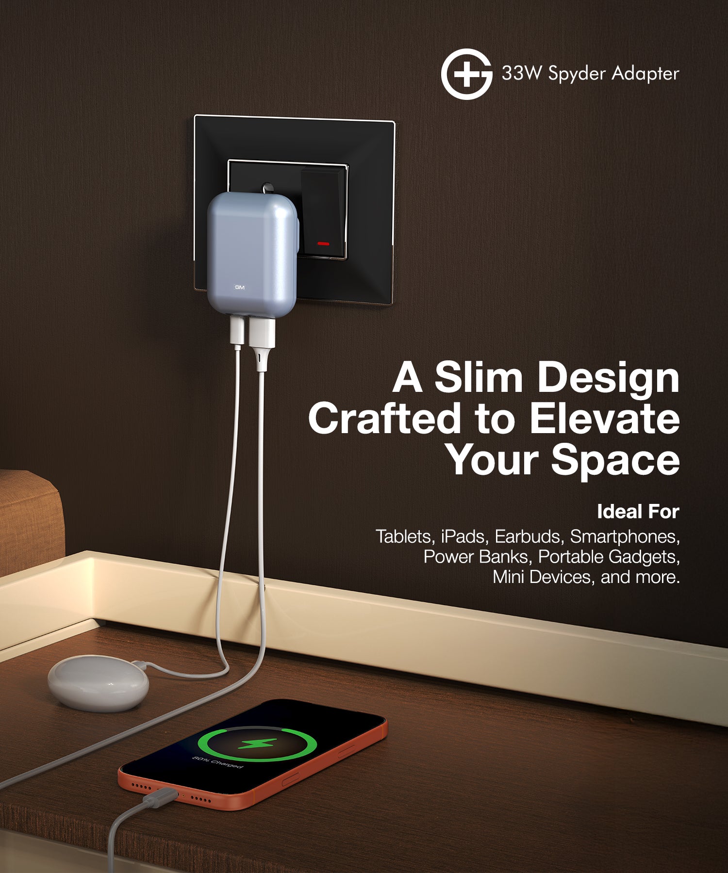 G+ Festival Combo: Arc 3-in-1 Qi2 Wireless Charger + 33W Spyder Adapter (Light Blue)