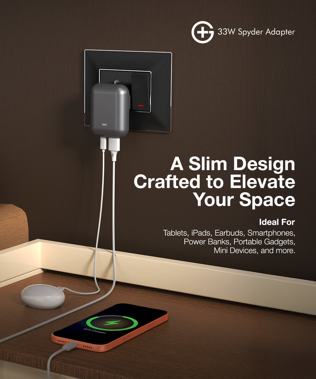 G+ Festival Combo: 33W Spyder Adapter (Electric Grey) + Air Magnetic 100W C-C Cable + Arc 3-in-1 Qi2 Wireless Charger