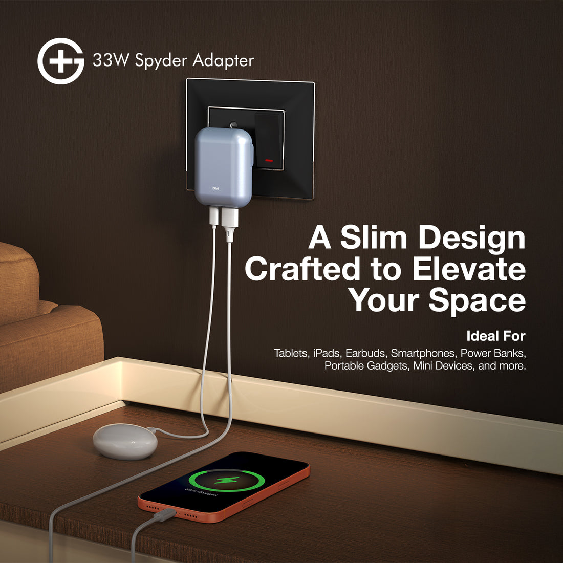 G+ Spyder Adaptor - 33W Fast Charging (Light Blue)