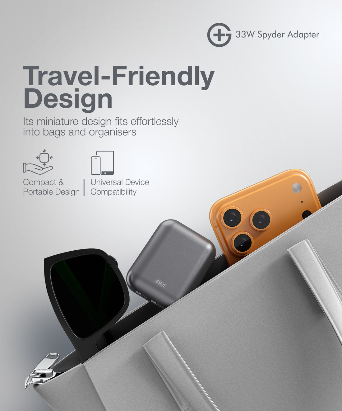 G+ Festival Combo: 33W Spyder Adapter (Electric Grey) + Air Magnetic 100W C-C Cable + Arc 3-in-1 Qi2 Wireless Charger