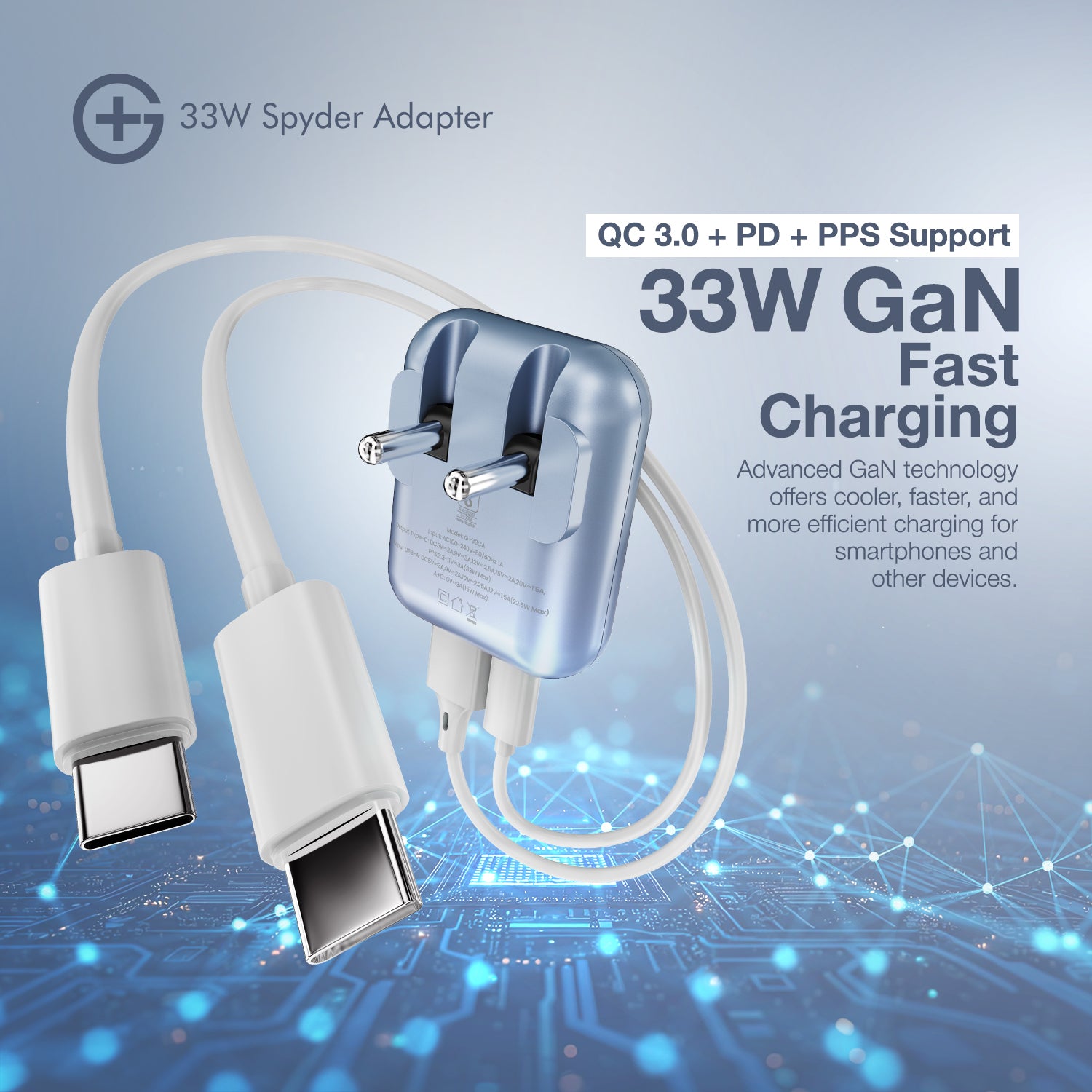 G+ Spyder Adaptor - 33W Fast Charging (Light Blue)
